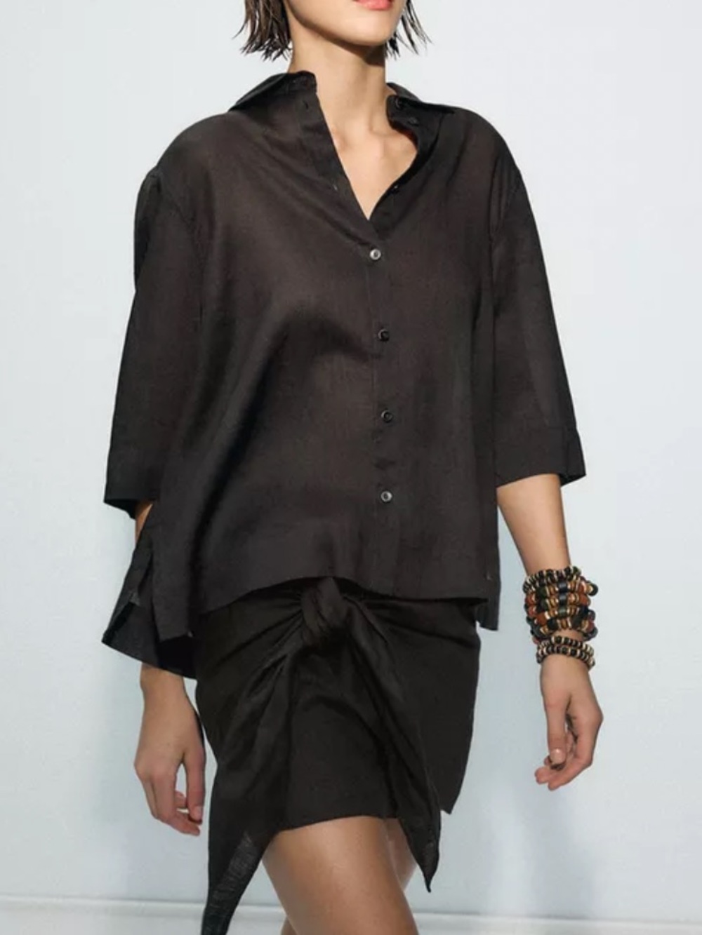 NEW WITH TAGS ZARA Black Button-Front Short Sleeve Shirt